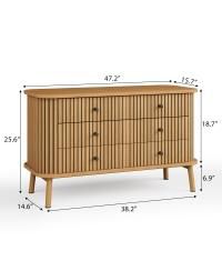 6 Drawer Dresser, Horizontal Chests of Double Drawers for Bedroom, Mid Century Dresser with Black Handles and Wooden Legs, Storage Drawer Organizer