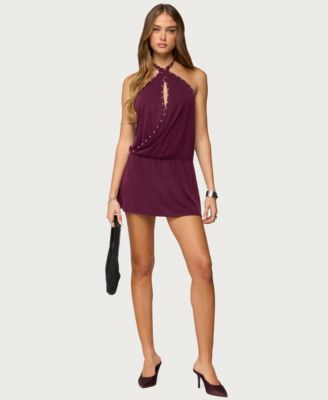 Women's Studded Drop Waist Backless Mini Dress