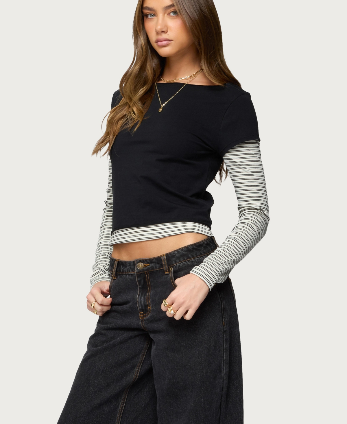 Edikted Women's Layered Stripey Long Sleeve T Shirt