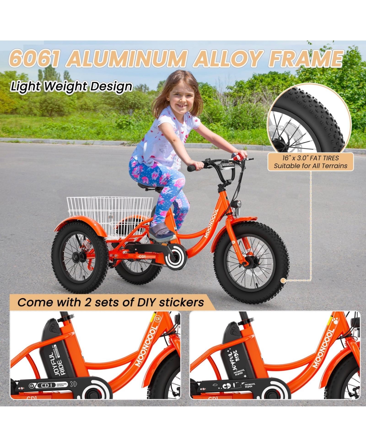 Mooncool CD1 250W Electric Youth Trike 16" x 3.0" Wheel