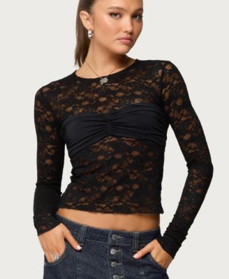 Women's Rosette Bandeau Sheer Lace Top