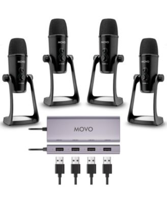 USB Podcast Equipment Bundle for 4 with USB Interface with 4 Condenser Microphones