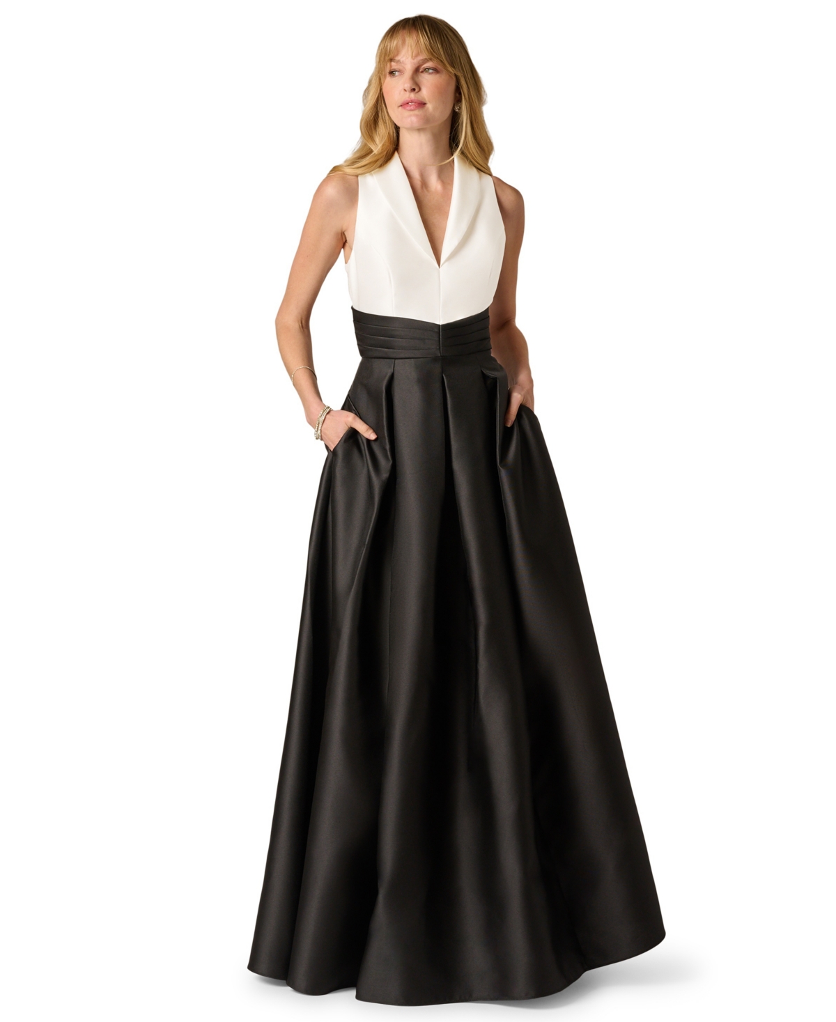 Adrianna Papell Women's Colorblock V-Neck Gown