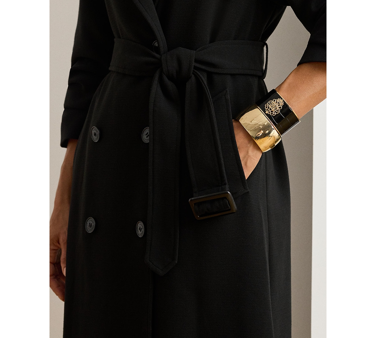 Lauren Ralph Women's Double Breasted Belted Crepe Trench Coat