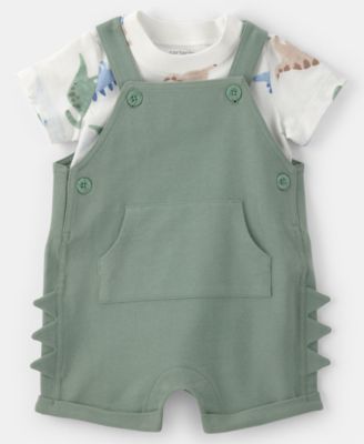 Carter's Baby Boys' Dinosaur Short-Sleeve T-Shirt and Spiked Shortall, 2-Piece Set