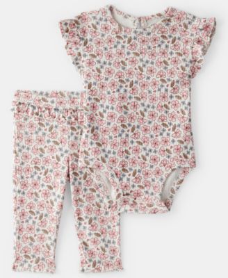 Baby Girls' Ruffle Floral Flutter-Sleeve Bodysuit and Pants, 2-Piece Set