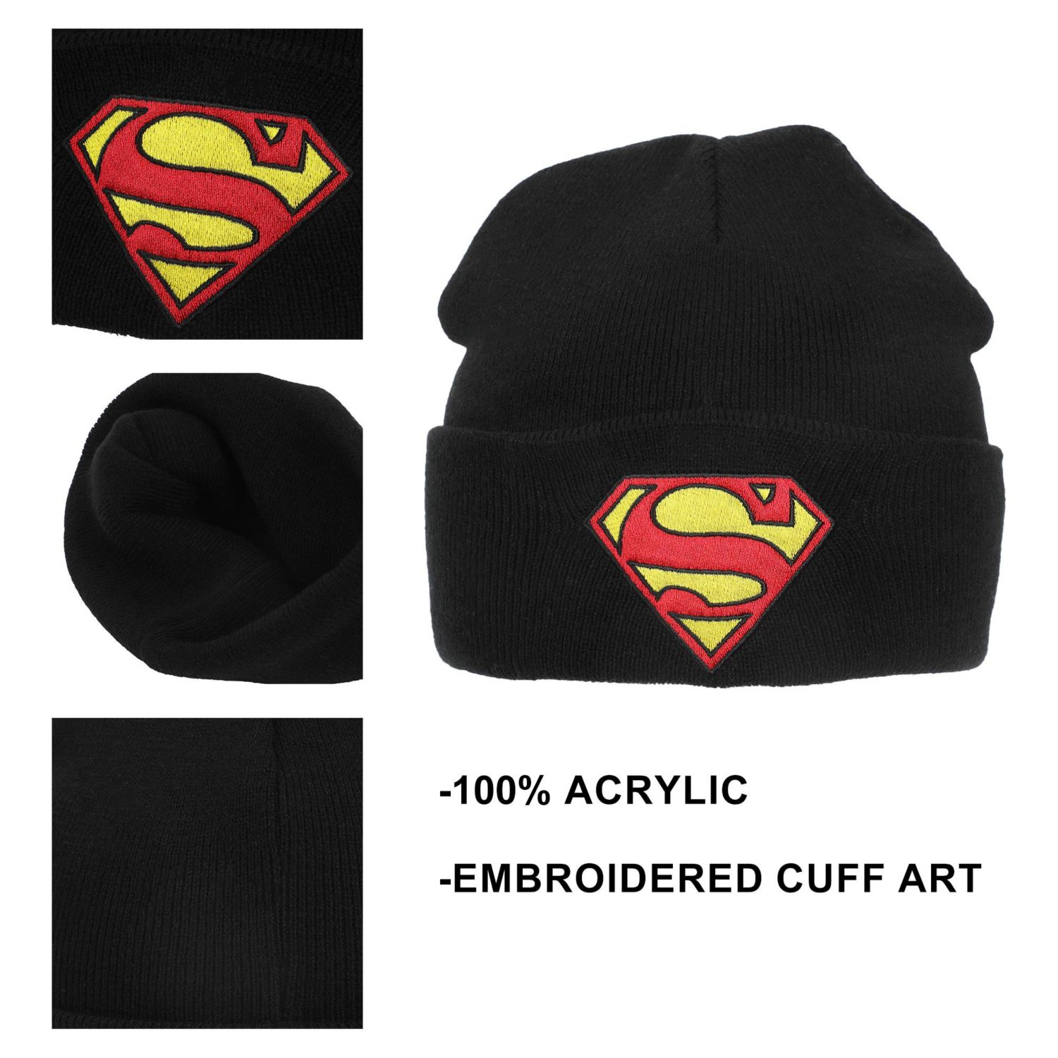 Men's Superman Logo Embroidery Acrylic Knit Cuff Beanie