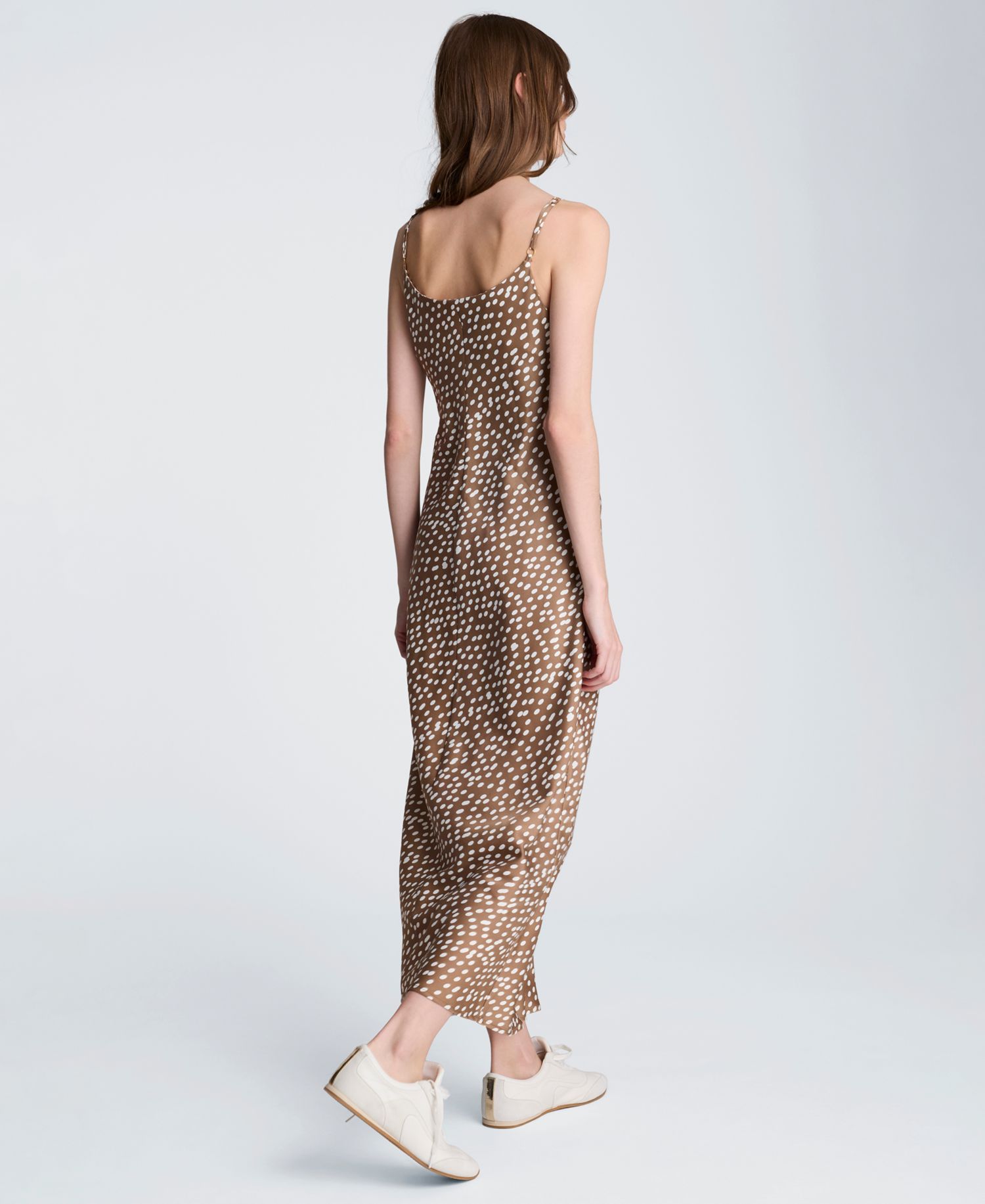 Women's Satin Dot Print Cowl Neck Slip Midi Dress