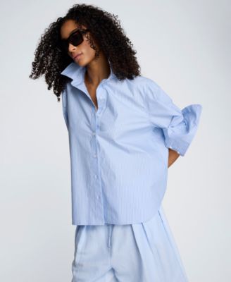 Women's Striped Woven Collared Top