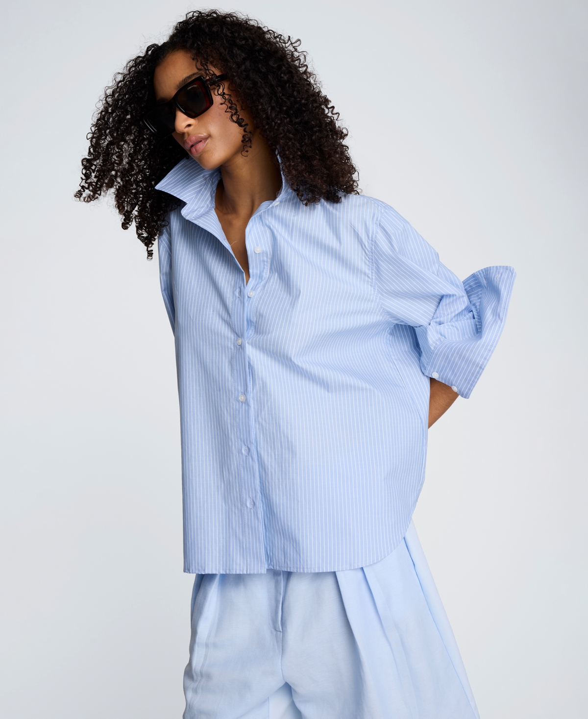 Kenneth Cole Women's Striped Woven Collared Top