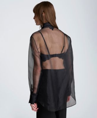 Women's Oversized Sheer Collared Tunic Shirt