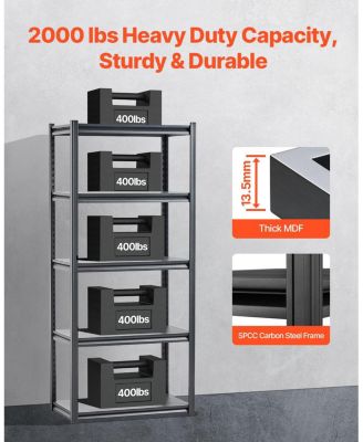 5-Tier Storage Shelves, 2000-Lb Capacity, 18"D x 32"W x 72"H, Adjustable Metal Utility Rack
