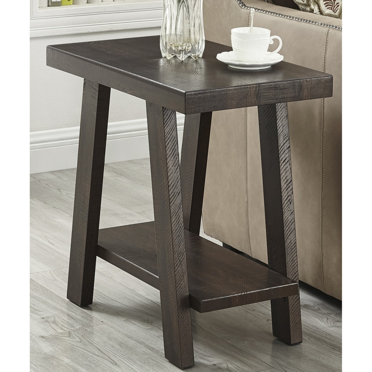 Streamdale Furniture Wood Shelf Side Table in Weathered Espresso