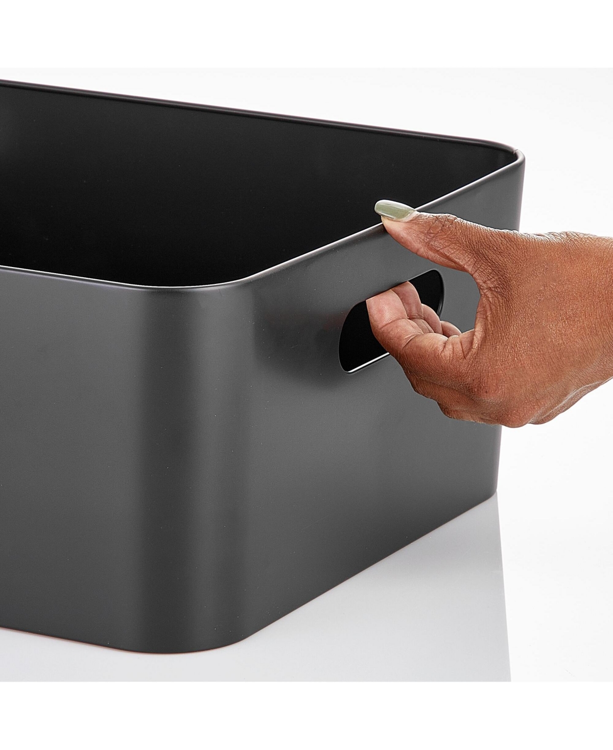 mDesign Metal Storage Bin with Handles - Set of 2 - Black