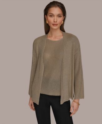 Women's Metallic V-Neck Long-Sleeve Cardigan