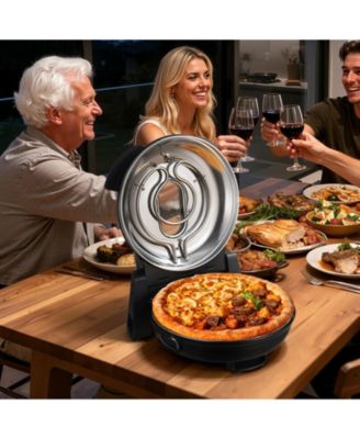 Electric Pizza Oven, 12", 1200W, Cordierite Stone, 5 Heat Modes, Viewing Window, Up to 788°F, Black