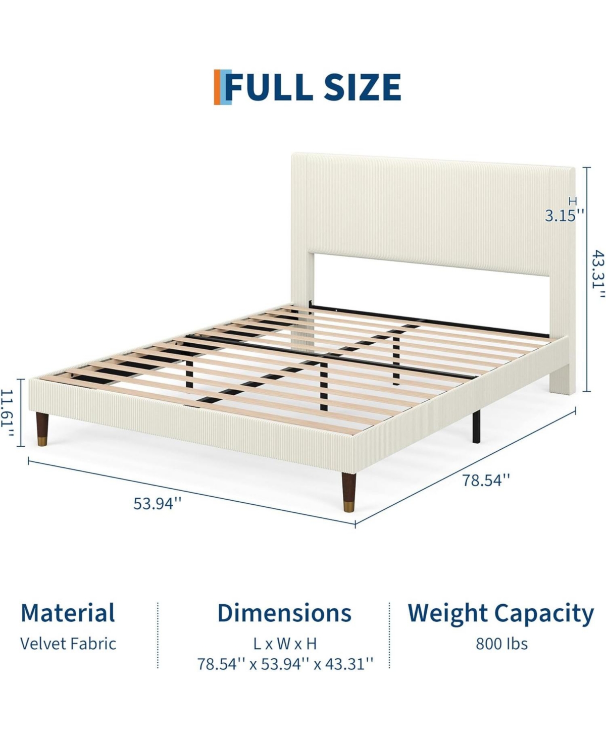 Gaomon Upholstered Platform Bed with Fabric Headboard, Metal Frame & Wood Slats, Noise-Free Support, No Box Spring Needed