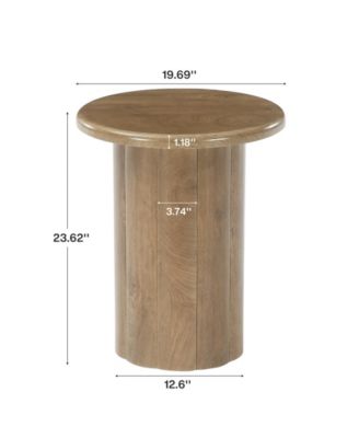 Round Side Table for Living Room Set of 2, Farmhouse Small End Table with Fluted Base, 20-Inch Rustic Brown Nightstand, Accent Furniture