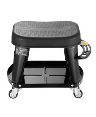 Mechanic Stool, 300lb, Swivel Seat w/ Wheels, Tool Tray & Rack, Black