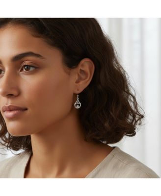 Friendship Love Symbol Celtic Claddagh Heart Dangle Earrings Oxidized .925 Sterling Silver