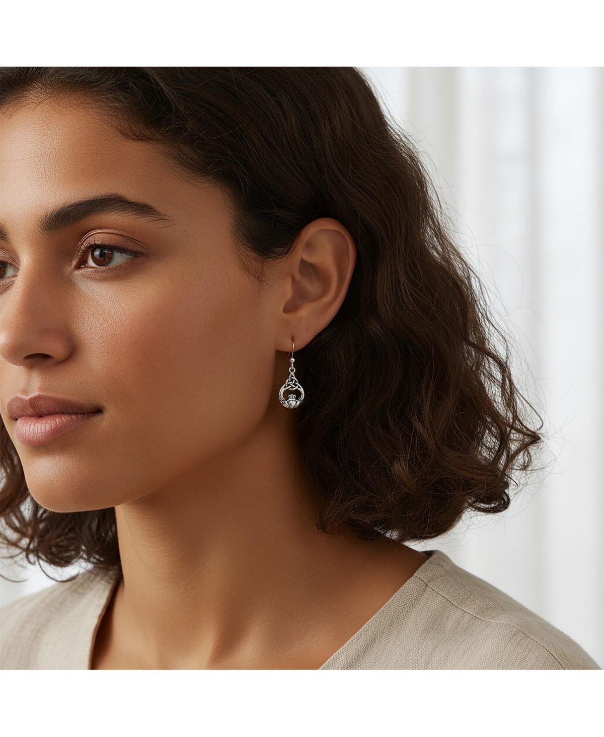 Bling Jewelry Friendship Love Symbol Celtic Claddagh Heart Dangle Earrings Oxidized .925 Sterling Silver