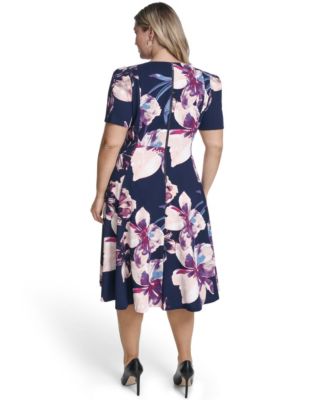Plus Size Short-Sleeve Fit & Flare Midi Dress