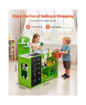 Wooden Kids Grocery Store Playset with Conveyor Belt and Toys