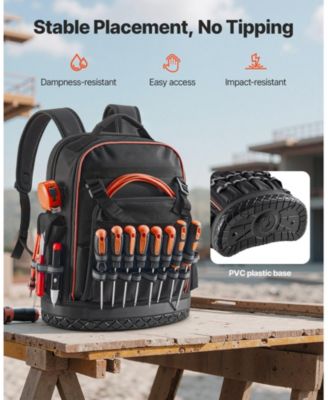 Tool Backpack, 64 Pockets, Heavy-Duty Jobsite Backpack w/ Laptop Compartment & Molded Base, Tradesmen Bag