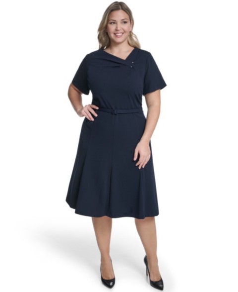 Женские Calvin Klein Plus Size Asymmetrical Neck A-Line Midi Dress