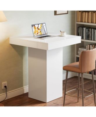 Bar Table, Square Kitchen Dining Table, Modern Counter Height Pub Cocktail Tables for Dining Room, Tavern, Coffee Corner, Party, White