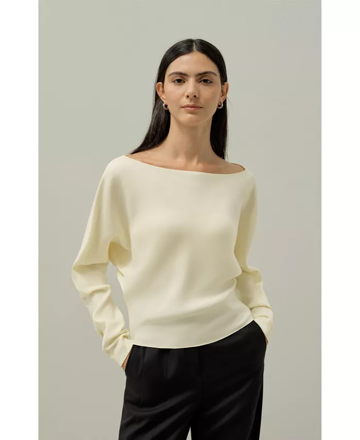 Women's Long Sleeve Gathered Silk Top - thumbnail 4