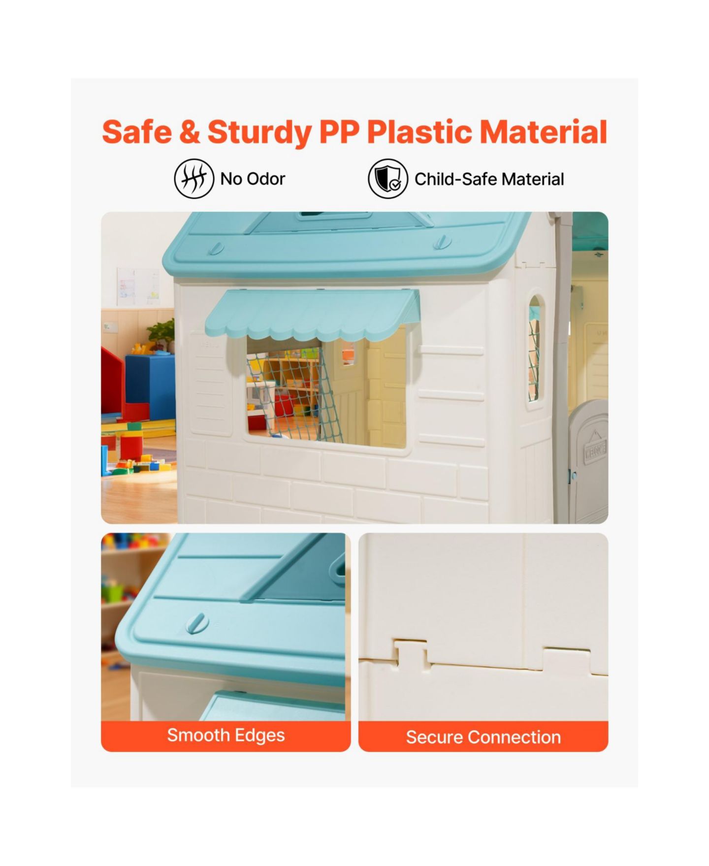 Детские игрушки Slickblue 5-In-1 Cottage Play House with Basketball, Darts, Soccer & Ring Toss, 2–5 лет, цвет: Белый / Синий — фото 4