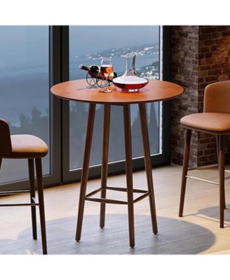 Solid Wood Bar Table, 39.37-Inch Round Bistro Table with Sturdy Frame