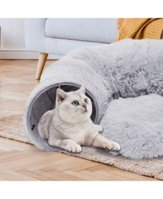 Grey Cat Tunnel with Cat Bed
