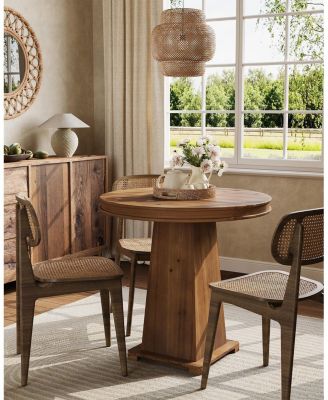 Solid Wood Round Dining Table, Small Kitchen Table for 2, Modern Farmhouse Dinner Table