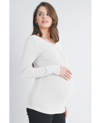 Maternity Scoop Neck Long Sleeve Ribbed Top