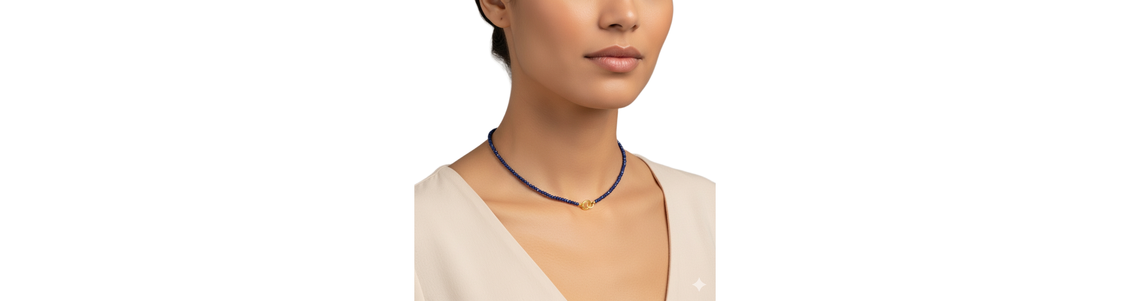 Etoielle Created Blue Sapphire Bead Necklace with Silver over Gold and Cz Enhancer Charm Clip