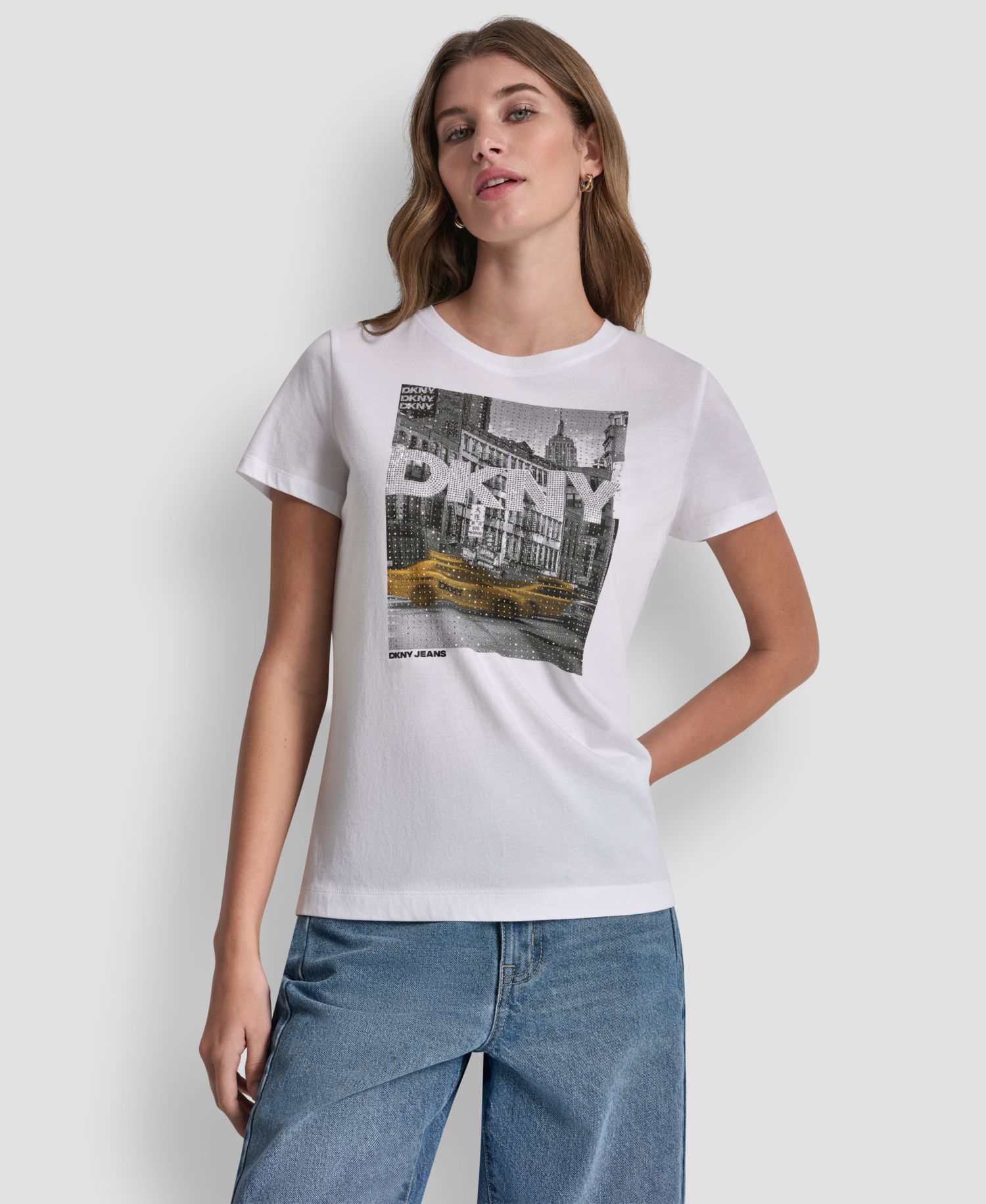 Petite Rhinestone Taxi Photoreal T-Shirt