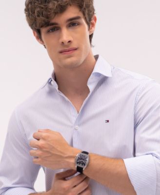 Men's Multifunction Black Leather Strap Watch, 36mm