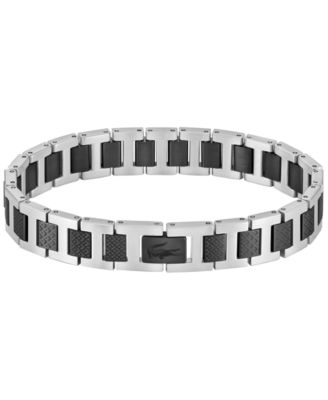 Men's Metropole Silver-Tone Stainless Steel Black IP Bracelet