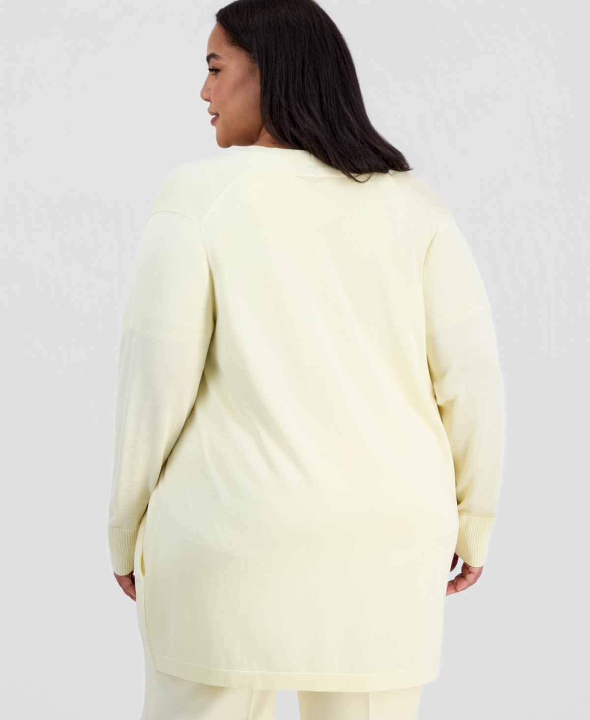 Anne Klein Plus Collarless Open-Front Cardigan