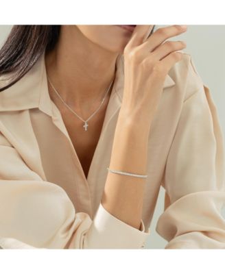 Sterling Silver 18k Gold Plated Cherie Tennis Necklace & Bracelet Set Dainty Duo