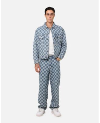 Men's Checker Board Trucker Jacket Blue