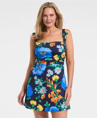 Women's Smoothing Square Neck Ruched Swim Dress Swimsuit