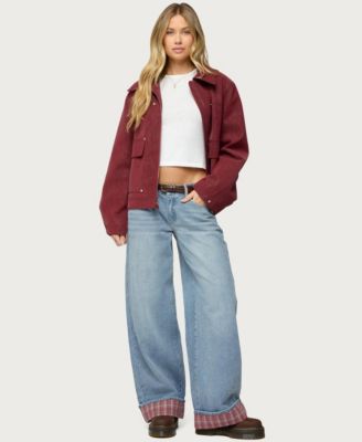 Women's Plaid Cuffed Low Rise Baggy Jeans