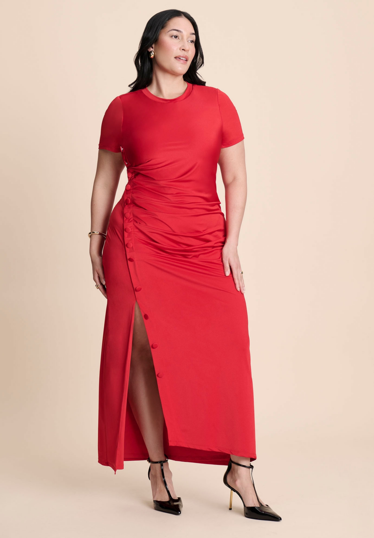 Eloquii Women's Slinky Dress W Buttons