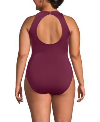 Women's Tugless High Neck Portrait Back One Piece Swimsuit