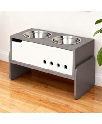 24.6 in. Wide 3 Height Adjustable Raised Dog Bowls in Grey