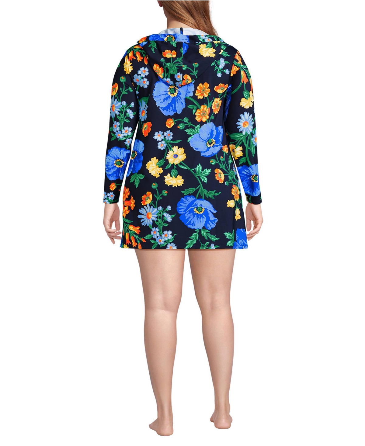 Lands' End Plus SunShade Upf 50 Hooded Mini Swim Cover-Up Dress