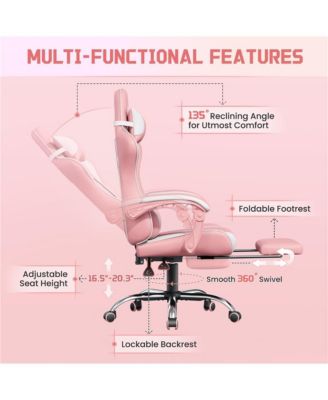 Products  Ergonomic Gaming Chair with High Back and Slide-Out Footrest Pink/White